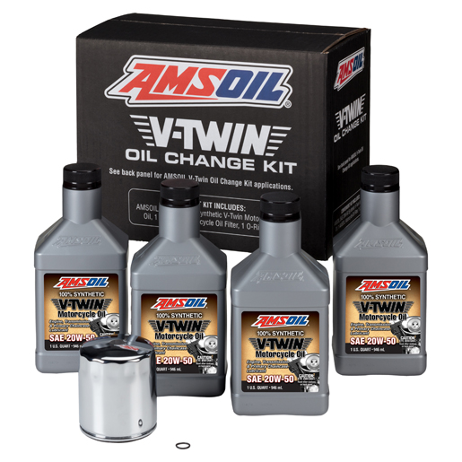 AMSOIL 20W-50 Synthetic V-Twin Oil Change Kit – 4 Quarts with Chrome Filter - AMSOIL